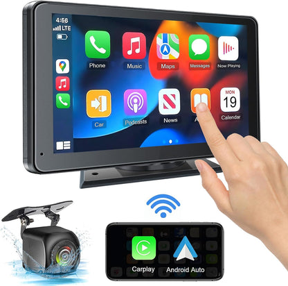 Portable Newest Wireless Apple CarPlay and Android Auto Screen for Car, 7" HD Touch Screen Car Stereo with Mirror Link, Bluetooth 5.2, Backup Camera, AUX,FM Transmitter for All Vehicles