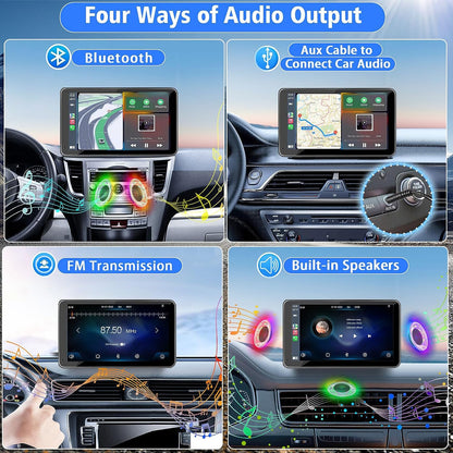 Portable Newest Wireless Apple CarPlay and Android Auto Screen for Car, 7" HD Touch Screen Car Stereo with Mirror Link, Bluetooth 5.2, Backup Camera, AUX,FM Transmitter for All Vehicles