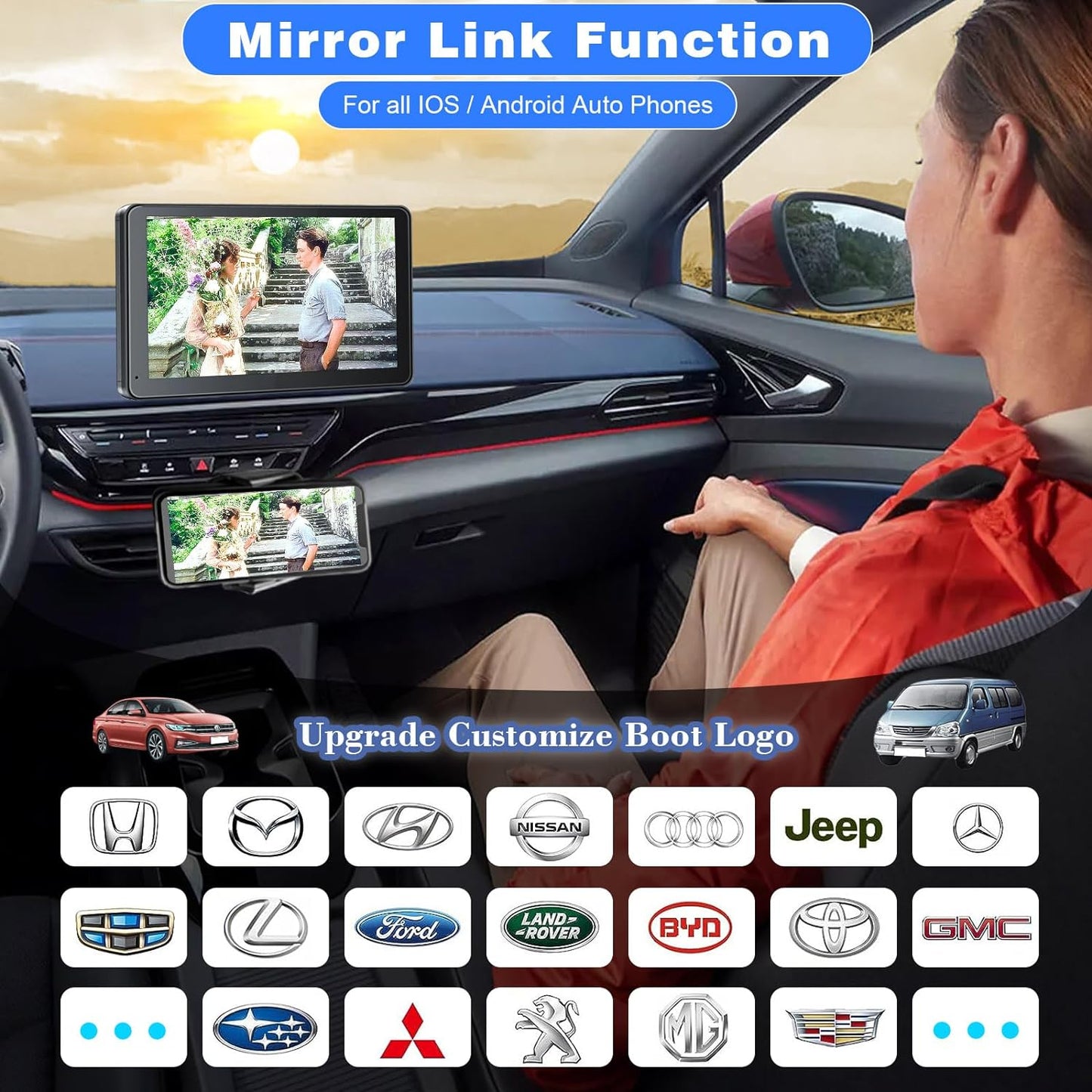 Portable Newest Wireless Apple CarPlay and Android Auto Screen for Car, 7" HD Touch Screen Car Stereo with Mirror Link, Bluetooth 5.2, Backup Camera, AUX,FM Transmitter for All Vehicles