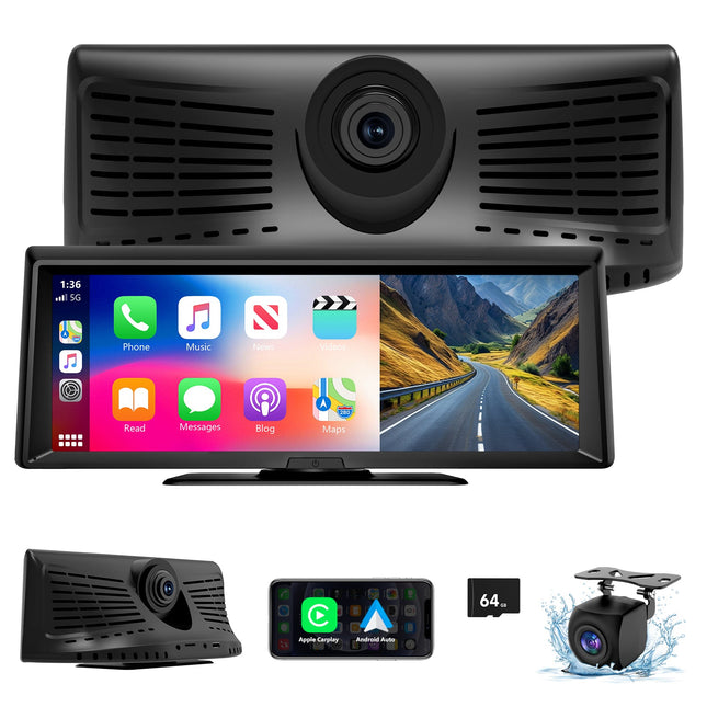 HIEHA®  8.1" Touchscreen Car Stereo – 2K Dash Cam, Wireless Apple CarPlay & Android Auto, Portable Design for All Cars