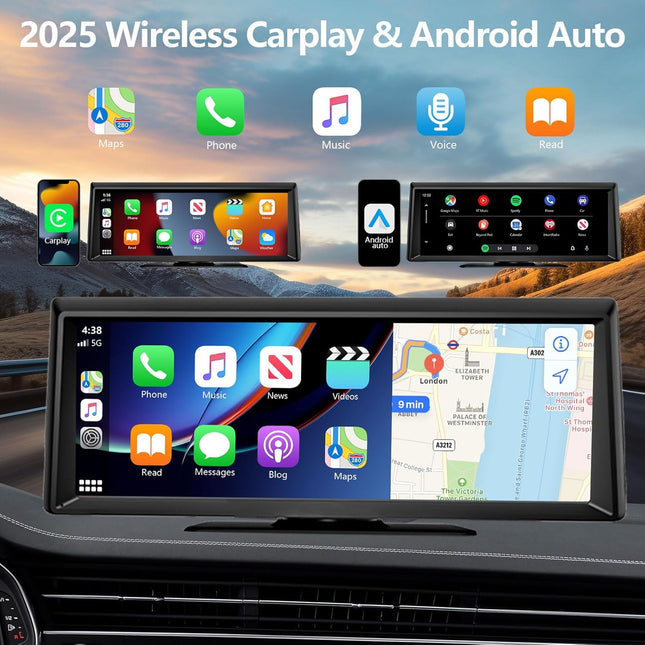 HIEHA®  8.1" Touchscreen Car Stereo – 2K Dash Cam, Wireless Apple CarPlay & Android Auto, Portable Design for All Cars