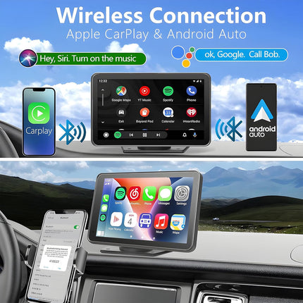 2025 Wireless CarPlay & Android Auto | 7" Portable Touchscreen Car Stereo with Bluetooth & AUX/FM