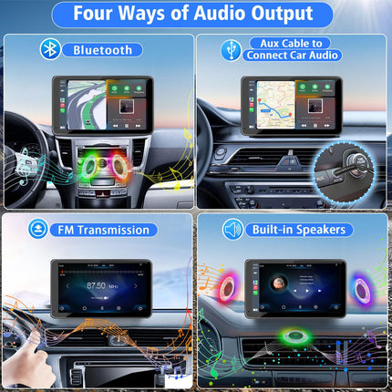 2025 Wireless CarPlay & Android Auto | 7" Portable Touchscreen Car Stereo with Bluetooth & AUX/FM